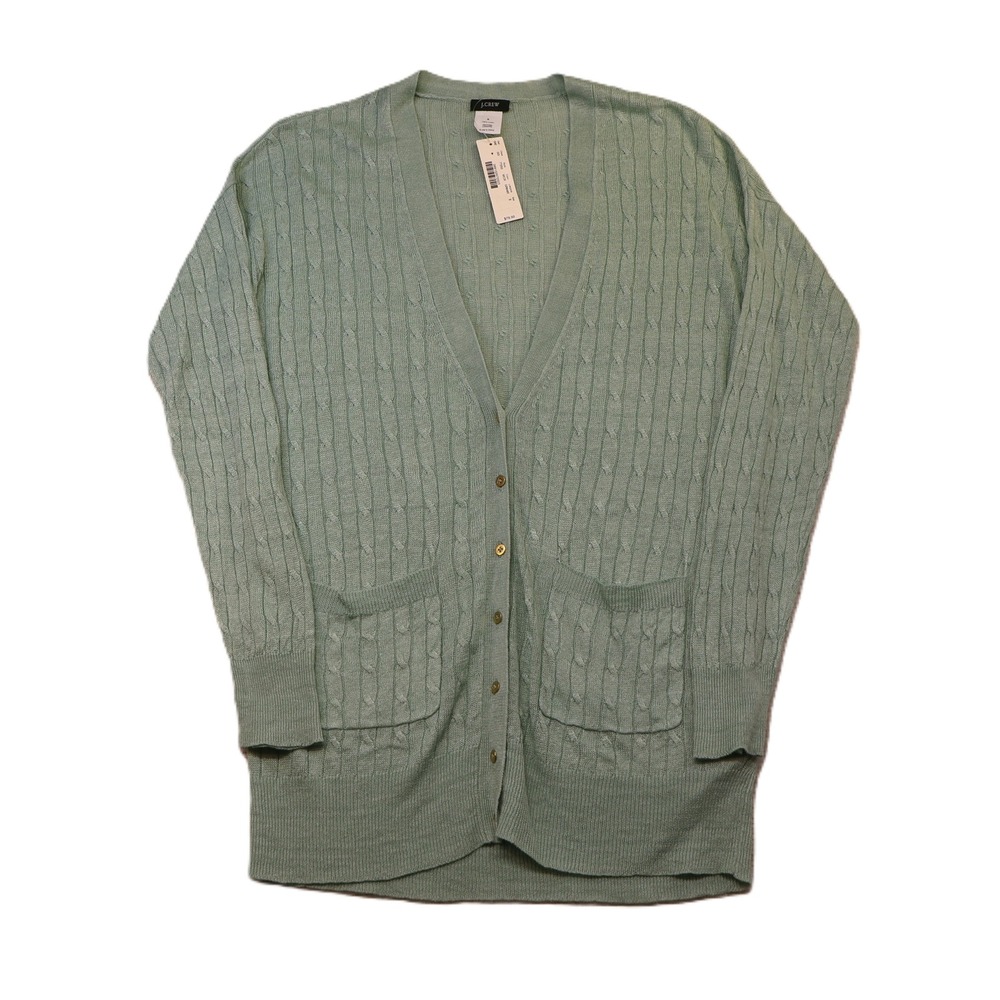 J.Crew Womens S Cardigan Mint Green 100% Linen Cable Knit Button Front 77253